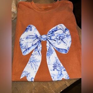 Comfort Colors Orange Tee with Blue Floral Bow